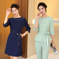 Élégant ensemble de robe uniforme SPA respirant mélange de poly-spandex conception de couture de princesse pour les cosmétologues féminines