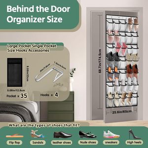 Organisateur de chaussures à 35 poches à suspendre derrière la porte, en maille, pour hommes et femmes, pour baskets, bottes, chaussures, à fixer derrière la porte ou au mur - Product Image 2