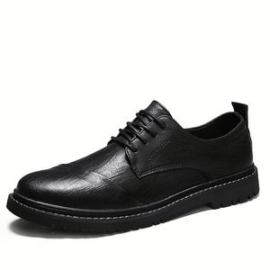 Chaussures habillées en cuir véritable pour hommes, bout rond, à lacets, semelle extérieure en caoutchouc antidérapante, toutes saisons, pour le bureau et les occasions professionnelles - Product Image 1