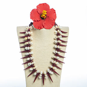 سامون خمر مارون طبيعي مونغو عتيق أنواب أكريليك أسنان Ula Nifo Lei قلادة سلسلة حبلا - Product Image 2