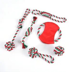크리스마스 선물 레드 컬러 내구성 인터랙티브 코튼 개 로프 장난감 세트 모듬 강아지 개 씹기 장난감