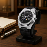 Montre à phases lunaires pour homme avec logo personnalisé, boîtier en acier 316L, montre à quartz multifonction, bracelet en cuir véritable pour cadeau d'affaires