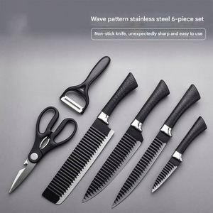 Juego de Cuchillos de Cocina Multifuncionales de Acero Inoxidable Black Wave de Seis Piezas, con Mangos de Plástico PP Duraderos y Ambidiestros, Cuchillos Modernos - Product Image 4