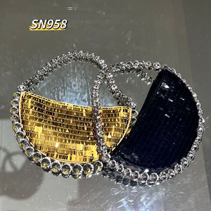 Sac à main semi-circulaire en sequins scintillants de style français, sac de soirée, perles en strass, sac à main pour téléphone portable pour femmes, mariage - Product Image 1