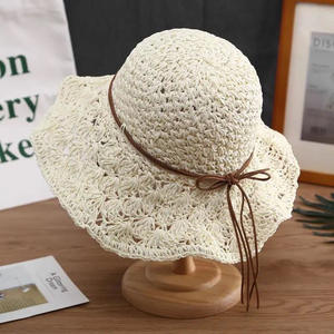 Chapeau de soleil en paille pour femme, style mode, avec bord à volants en dentelle, crocheté à la main, modèle souple type bob, vente en gros - Product Image 3