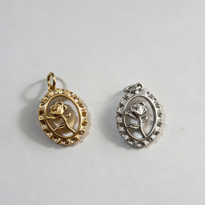 Breloque Fleur Rose Creuse Rétro, Pendentif en Acier Inoxydable 316L Doré et Argenté, Longueur 20mm, Composants de Bijoux DIY - Product Image 5
