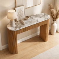 Table console incurvée en bois cannelé, table d'entrée en faux marbre pour couloir