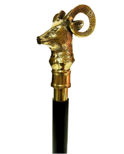 Enlarge <b>Polished</b> Vintage Solid Brass Goat Head Handle Designer Style Wooden Outdoor Walking Stick Antique - Product Image 1