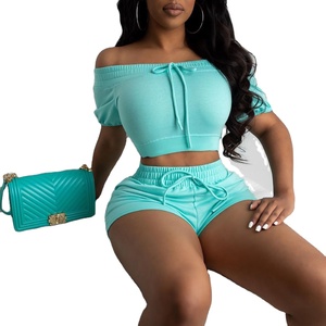 2 Piece Set Clothing Women Tops Tracksuits T-shirts Pant <b>Trousers</b> Sets 2 Piece Biker <b>Short</b> Sets - Product Image 1