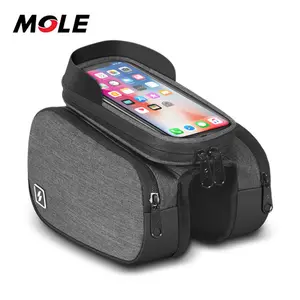 Bike Phone Front Frame Bag Waterproof Bicycle Top Tube Cycling Phone Mount Pack with Touch Screen Sun Visor Large Capacity Phone