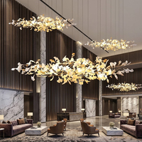 Lustre LED en céramique de luxe en forme de branche de feuille de Ginkgo, grand luminaire suspendu horizontal personnalisé pour hôtel, salle de banquet, projet commercial
