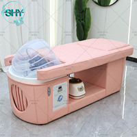 Fauteuil de lavage de cheveux rose thaïlandais pour spa, avec fonction de massage électrique pour pédicure, table de shampoing et lit de massage avec circulation d'eau et vapeur
