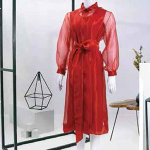 Robe de soirée longue et ample en polyester pour femme, avec ceinture, manches longues bouffantes, couleur unie personnalisable, style caftan - Product Image 2