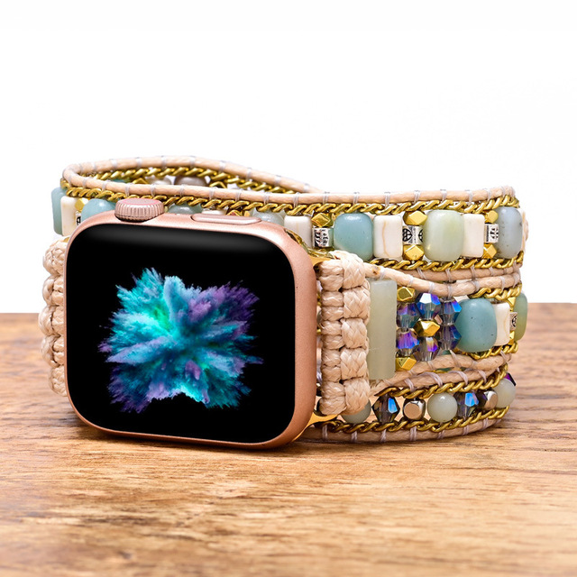 CHENYISHI Charm Crystal Bohemian Bracelet Healing Stone WristBand Strap for Apple Watch 38mm 39mm 40mm 41mm 42mm 43mm 44mm 45mm