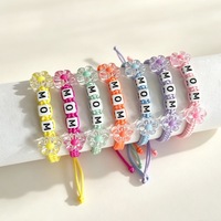 Bracelet ajustable tressé personnalisé avec lettres MOM, perles colorées et fleurs, promotion pour la fête des mères