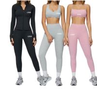 Ensembles de yoga personnalisés avec logo, ensembles de fitness sans couture pour femmes, ensemble soutien-gorge à manches longues réversible, vêtements de sport grande taille