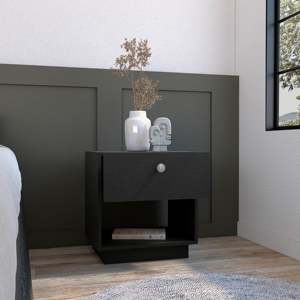 Single Drawer Nightstand 19 H Black <b>Open</b> <b>Storage</b> Shelf Bedroom Furniture - Product Image 2