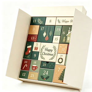 Calendrier de l'Avent de Noël, boîte rigide en carton ivoire, forme rectangulaire, fabrication artisanale, impression quadricolore, fermeture magnétique, emballage cadeau - Product Image 4