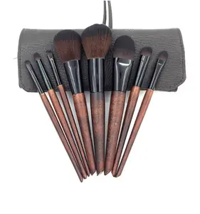 Portable 8pcs Ebony Color Makeup Cosmetics Brush with Bag Black OEM Makeup Cosmetic 8 pcs Brush Set