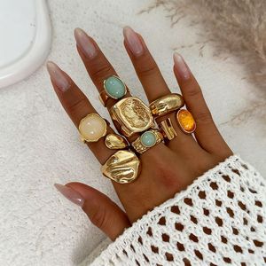 Anillos de Moda en Oro, 421, Nueva Joyería de Moda, Anillos Geométricos Irregulares Lisos, Juego de Anillos para Mujer, Regalo para Mujer - Product Image 4