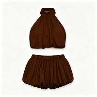 Ensemble assorti décontracté d'été pour femme : Haut court à col licou et short plissé à taille élastique