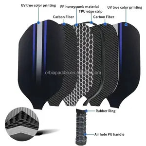 Orbia Blank T700 serat karbon picleball Paddle disesuaikan Oem High-end bentuk memanjang Honeycomb PP Core USAPA diakui