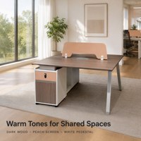 Poste de travail modulaire moderne 2 places pour personnel de bureau, bureau face à face avec écran de séparation simple, armoire de rangement mobile verrouillable