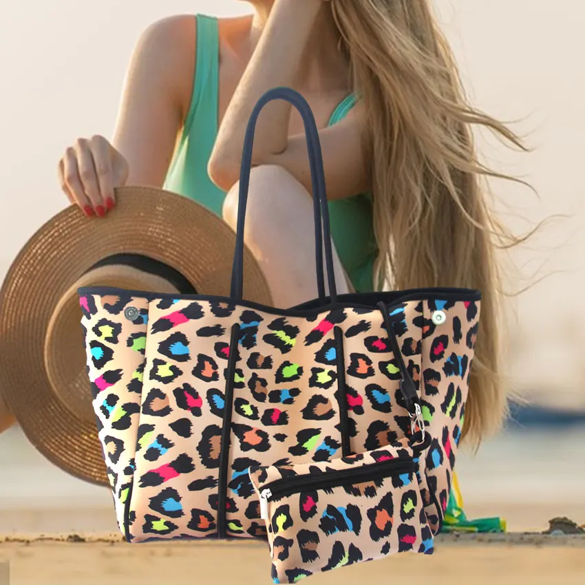 2023 Schlussverkauf individueller volldruck Damen-Reisetasche große Handtasche Neopren Damen perforierte Strand-Tote-Tasche