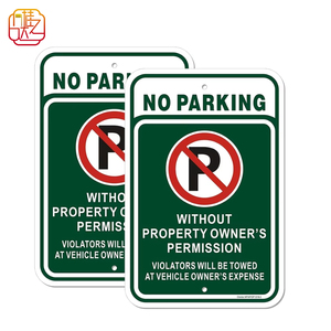 Panneau d'interdiction de stationnement <span class=keywords><strong>sans</strong></span> autorisation du propriétaire, panneau d'avertissement de remorquage en aluminium réfléchissant pour propriété privée - Product Image 3