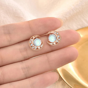 Pendientes <span class=keywords><strong>de</strong></span> oro rosa <span class=keywords><strong>de</strong></span> 14K para mujer, joyería en forma <span class=keywords><strong>de</strong></span> lunas, <span class=keywords><strong>piedra</strong></span> lunar <span class=keywords><strong>de</strong></span> arcoíris Natural, aretes <span class=keywords><strong>de</strong></span> tuerca simples <span class=keywords><strong>de</strong></span> piedras preciosas, joyería <span class=keywords><strong>de</strong></span> CZ blanca - Product Image 2