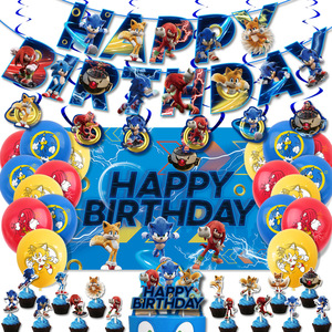 <span class=keywords><strong>Sonic</strong></span> <span class=keywords><strong>anniversaire</strong></span> thème Latex fête décoration dessin animé drapeau tirer carte ballon ensemble cadeau jeu - Product Image 6