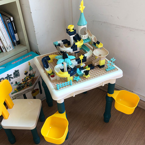 I bambini imparano scrivania multifunzionale building block serie palle imbuto giocattoli di diapositive <span class=keywords><strong>mega</strong></span> blocchi con sedia da tavolo - Product Image 2