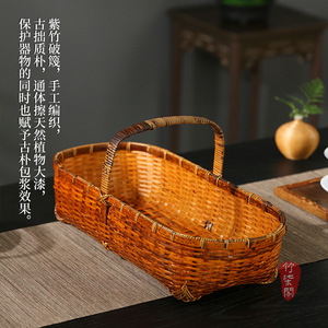 Hand Woven Bamboo <b>Basket</b> Rectangle Lacquer Finish Chinese Style Snack Tea <b>Storage</b> Living Room Use Guizhou Origin YY0637 - Product Image 4