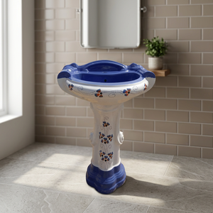 Ensemble de lavabo sur pied carré en céramique bicolore design, pour salle de bain, sanitaires - Product Image 4