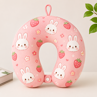 Hoshom Oreiller de voyage en peluche portable en forme de U, motif lapin astronaute de la galaxie, avec attache à pression pour le soutien du cou
