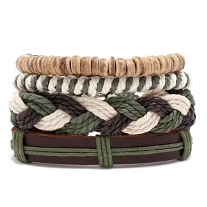 TZ476 Original 4-teiliges Mystic Sailor Knot-Armband nautische Farben Kokosnuss-Schale Oberteile Perlen Leder handgefertigtes Geschenk