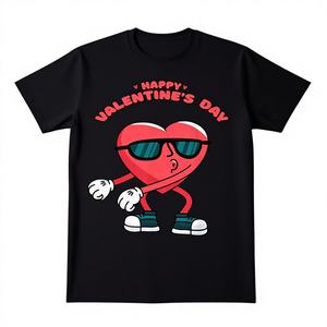 Camiseta Divertida de San Valentín para Hombre, Manga Corta, Cuello Redondo, Estampado Digital de Corazón, Estampado Rojo, Ropa Casual, Uso Promocional - Product Image 1