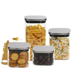 Barattoli di vetro, set di contenitori da cucina in vetro con coperchi ermetici in acciaio inossidabile, contenitori per alimenti in vetro per biscotti