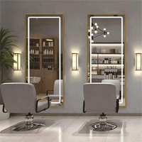 Miroir de salon moderne et durable en acier inoxydable avec cadre doré, éclairage LED écologique, portable, mural, pleine longueur pour salons de coiffure