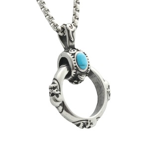 Collar de Acero Inoxidable con Colgante de Calavera Turquesa y Bisel Geométrico, Estilo Retro Punk para Hombre, Joyería de Regalo - Product Image 4