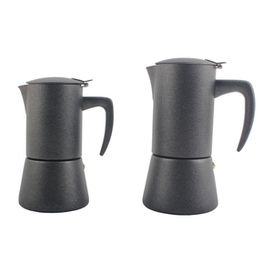 Cafetière Moka, lot de 2, en acier inoxydable noir, pour expresso, à poser sur le poêle, design minimaliste avec couvercle - Product Image 1