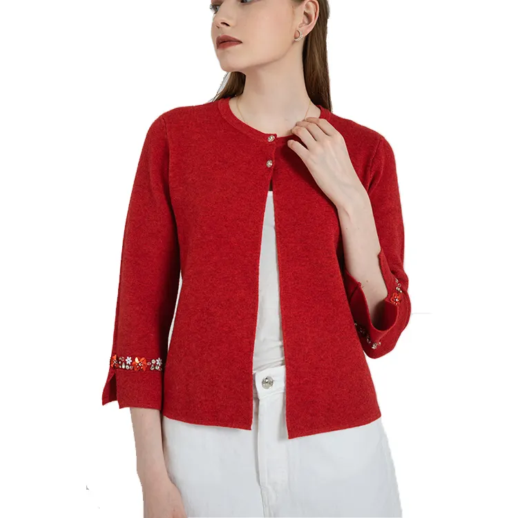 Factory Directly Supply Red Woman Knit Sweater Women Cardigan