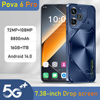 Pova6pro Version Globale Téléphone Professionnel Léger Android 14 Double SIM Smartphone 3G/4G 108MP Charge Sans Fil