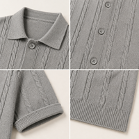 Maßgeschneiderter Kurzarm-Cardigan für Herren mit Polokragen, Zopfmuster, Atmungsaktiv für Frühling und Sommer