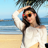Lunettes Hawaïennes Amusantes pour Fêtes : Ballon de Plage, Cocotier, Flamant Rose, Perroquet, Crème Glacée, Fleur, Verre à Vin
