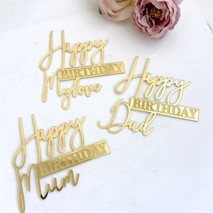 Décoration de gâteau d'anniversaire joyeux anniversaire <span class=keywords><strong>maman</strong></span> et papa gâteau acrylique plaque enfichable gâteau topper fête des pères - Product Image 2