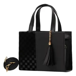 Sac bandoulière noir Dora pour femme Fana, style bohème, fermeture éclair, imperméable, doublure en toile PU, poignée unique, pompon - Product Image 3