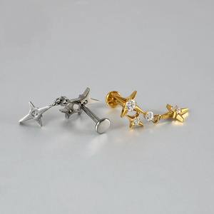 Orecchini a perno con ciondolo a doppia stella in titanio G23 e zirconi, alla moda, per cartilagine dell'orecchio e labbro, gioielli piercing personalizzati - Product Image 5