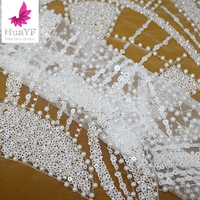 HY2717 dentelle de perles perlées 3d blanc pur avec paillettes tissu de robe lourde de mariée de mariage africain
