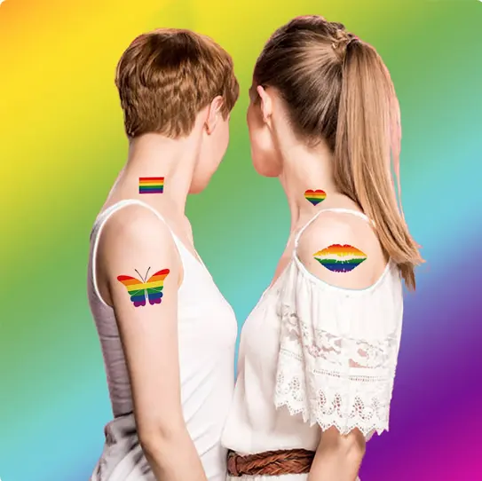 LGBT-Zwischen-Tattoo-Aufkleber Pride Day Fake Tattoo Love Pride Gay Regenbogen wasserdichte Aufkleber Körperkunst Make-up